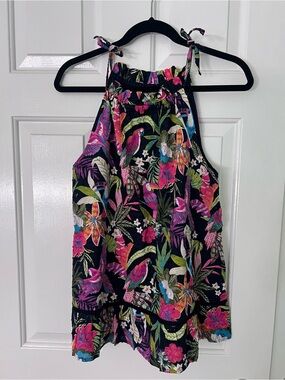 crown & ivy Black Tropical Floral Halter Top with Bright Accents